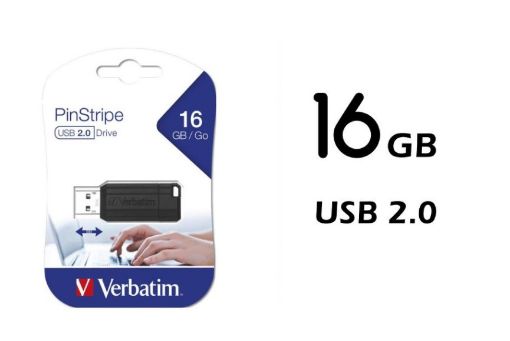 Immagine di USB FLASH 16GB VERBATIM STOREN GO PIN STRIPE BLACK 49063